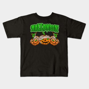 Halloween Zombie Pumpkins Scary Green-Eyed Kids T-Shirt